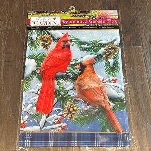 Erin’s Garden Winter Time Cardinals,pine tree/cones,snow,all weather garden flag